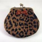 Leopard frame pouch with br..
