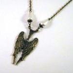 Bronzed angel wings necklac..