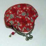 Flower on red frame pouch -..
