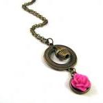 Cupcake necklace pink flowe..