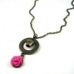 Cupcake necklace pink flowe..