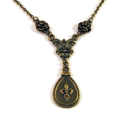 Simple Fleur De Lis necklace jewelry with rose flower charms