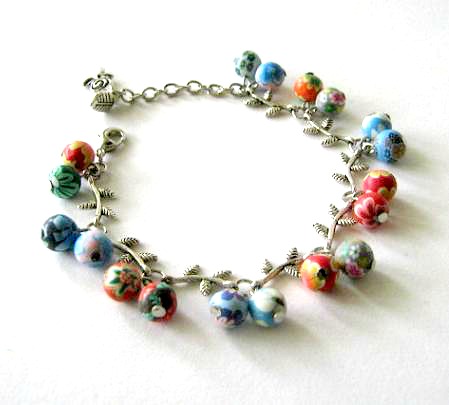 Silver branch bracelet jewelry with colorful polymer clay beads - Twigs bracelet